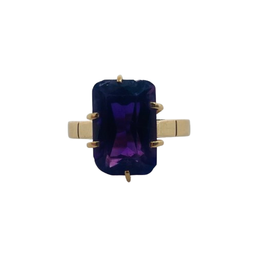 Bague solitaire en or jaune 18 K (tête d’aigle) avec améthyste – Taille 52