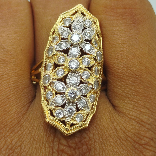 Bague Ancienne en Or Jaune et Or Blanc 18k