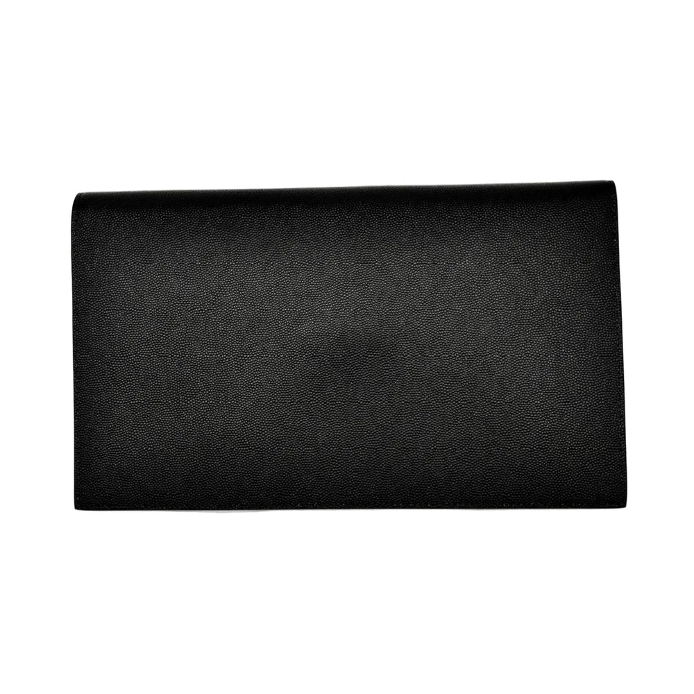 Pochette Saint Laurent Uptown en cuir noir grain de poudre