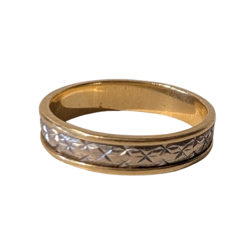 Bagues Alliance Or Jaune et Gris 18K Motif Étoiles