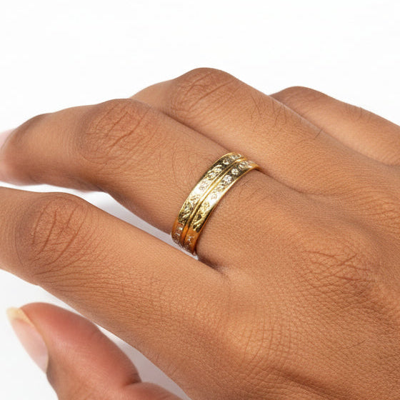 Bague Alliance en Or Jaune et Or Blanc 18K - Taille 54 - 4.46G