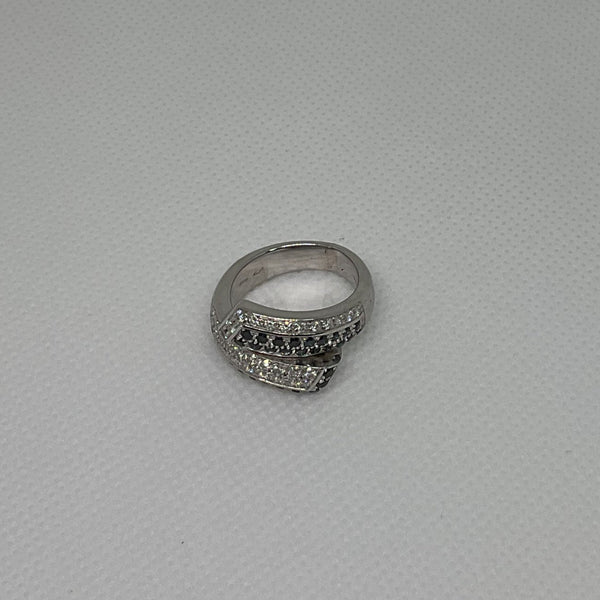 Bague Or Blanc 18K avec Diamants Noirs/Blancs