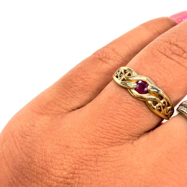 Bague Or Jaune 18k avec Rubis - taille 54