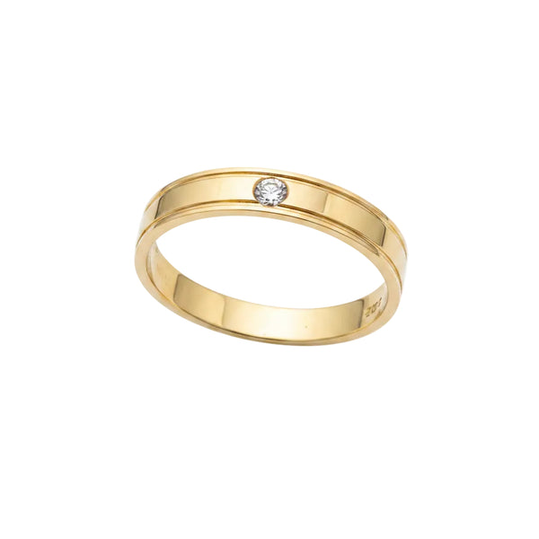 Bague Jonc Or Jaune 18K avec Diamant et Cert - 2.47 Grs - T 52
