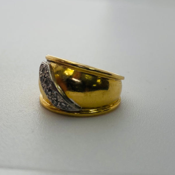 Bague Jonc en Or Jaune et Blanc Diamants 18 K - 9.77 Grs
