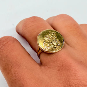 Bague en or jaune 18k, symbole religieux