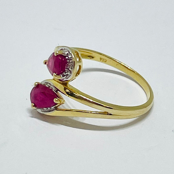 Bague en Or jaune 18K - 2 Rubis - Taille 54- 2.50g