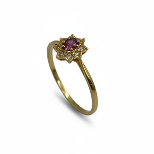 Bague Marguerite OR Jaune 18K - 1.51 G - Taille 59 avec Diamants