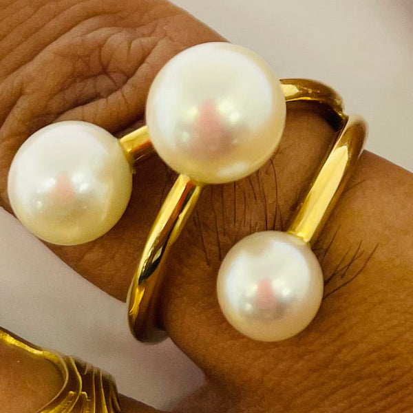 Bagues perles en or jaune 18 carats, taille 52