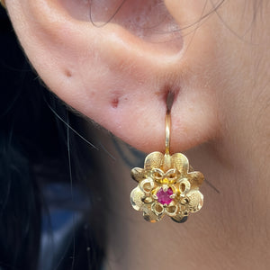 Boucles d'Oreilles Dormeuses avec Tourmaline en Or Jaune 18K