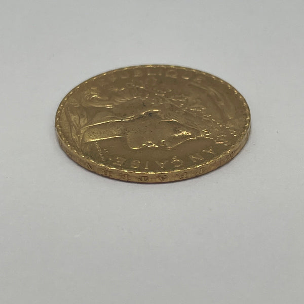 20 Francs en or jaune 22 carats  Poids-6.45