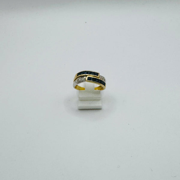 Bague Demi Tour en Or Jaune et Blanc 18 K avec Diamants - T 59