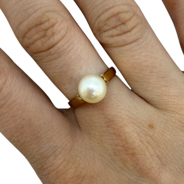 Bague en Or jaune 18 carats avec perle – Taille 53 3.86 Grs