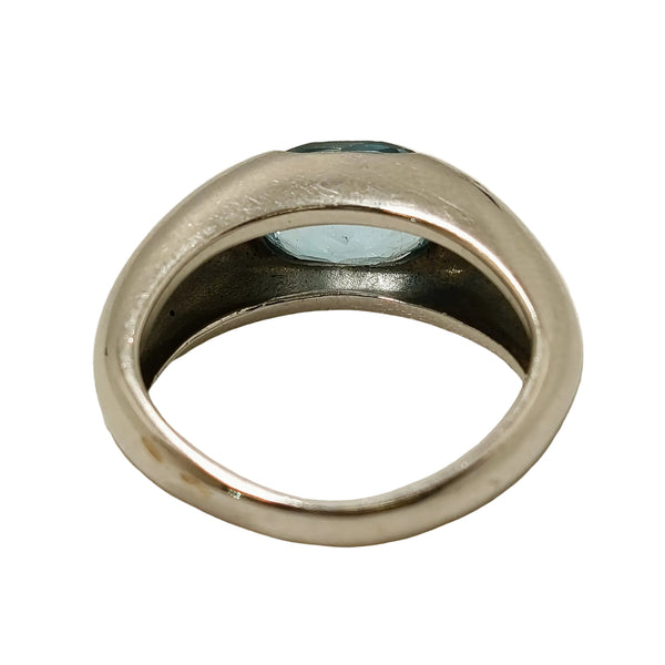 Bague Jonc Or Gris Aigue Marine 18k
