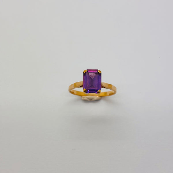 Bague en Or Jaune 18K avec améthyste unique 1.97 Grs - Taille 48