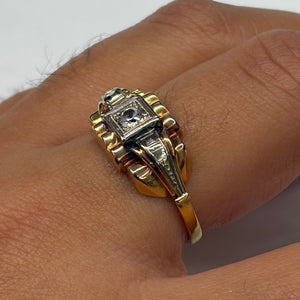 Bague Tank en Or Jaune et Blanc avec Zirconium