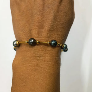 Bracelet Artisanal Tube Or et Perle Tahiti en Or Jaune 18k