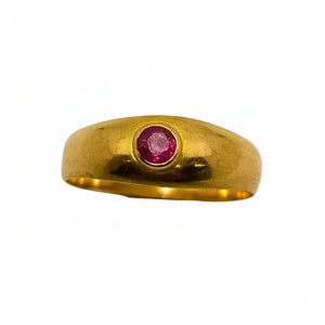 Bague Jonc Or Jaune 18K avec un Grenat