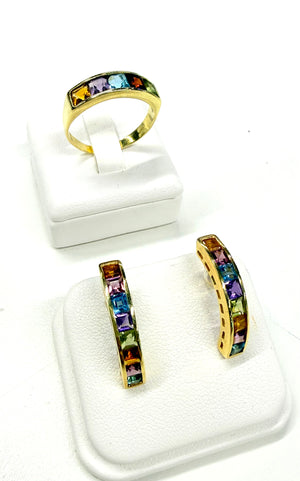 Bague et boucles d'oreilles en or jaune 18K - 7.38 Grs