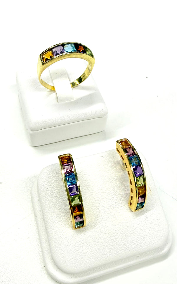 Bague et boucles d'oreilles en or jaune 18K - 7.38 Grs