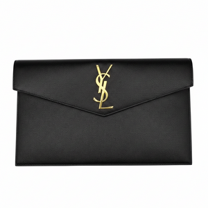 Pochette Saint Laurent Uptown en cuir noir grain de poudre