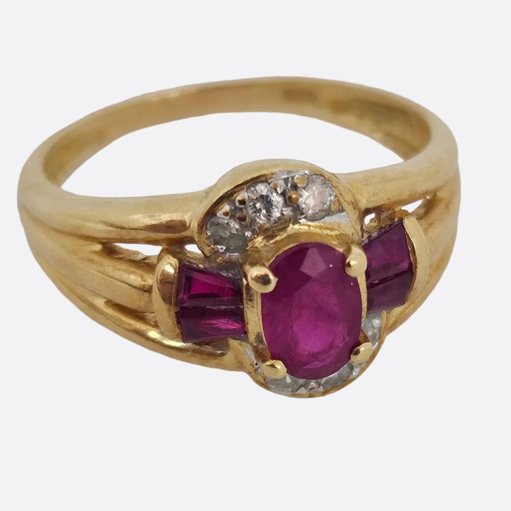Bague Alliance Or Jaune Rubis et Diamants 18K - T53 - 3.51gr