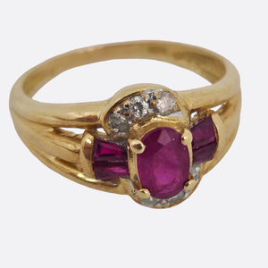Bague Alliance Or Jaune Rubis et Diamants 18K - T53 - 3.51gr