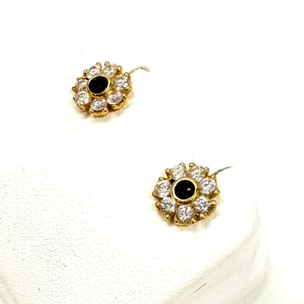Boucles d'oreilles en Or jaune 18K - Diamants noirs - 1.58g