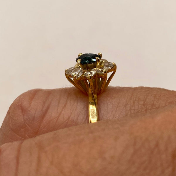 Bague Marguerite Oxyde de Zirconium & Saphir en Or Jaune 18K