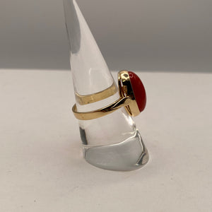 Bague Corail  en Or Jaune 18K 5.46 Grs - Taille 57