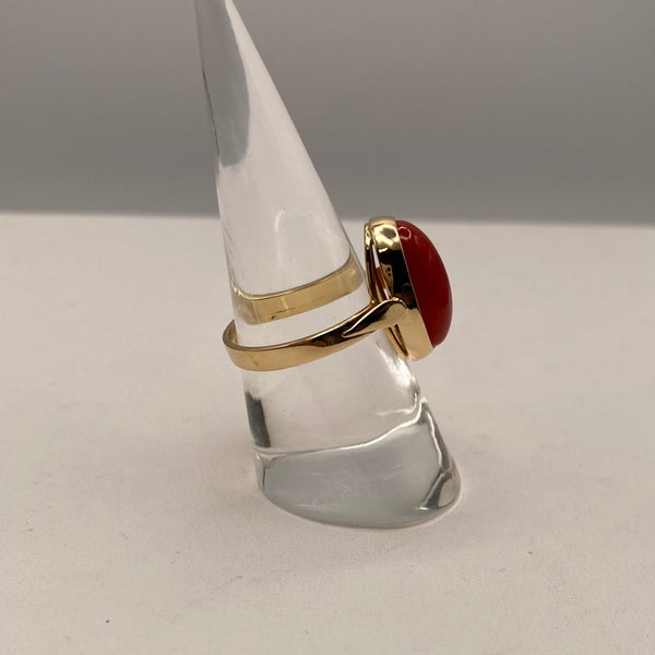Bague Corail  en Or Jaune 18K 5.46 Grs - Taille 57