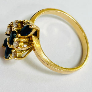 Superbe Bague en Or Jaune 18k avec Diamants et Saphir - Taille 56 - 4.06 gr