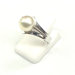 Bague Solitaire Perle en Or Blanc 18K- Taille 52