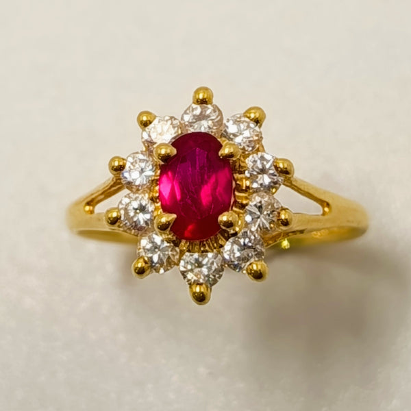 Bagues marguerite en or jaune avec Rubis et Zirconium