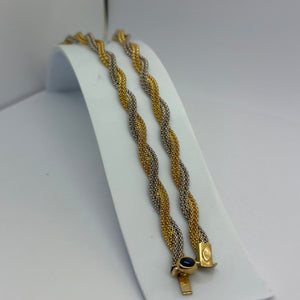 Collier Ras du Cou Tressé  en Or Jaune et Gris 18K - 42.5cm - 17.07g