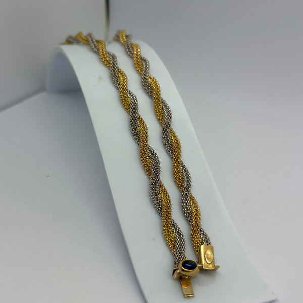 Collier Ras du Cou Tressé  en Or Jaune et Gris 18K - 42.5cm - 17.07g