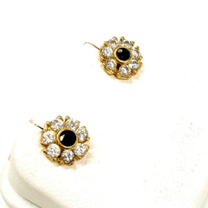 Boucles d'oreilles en Or jaune 18K - Diamants noirs - 1.58g