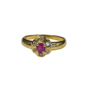 Bague en Or Jaune avec Rubis et Oxyde de Zirconium 18K