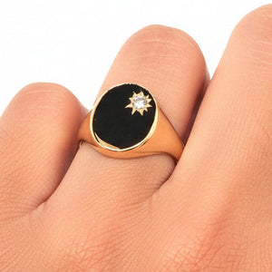 Bague en Or Jaune 18K avec Diamant 18 - Taille 57