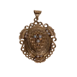 Pendentif boite en or jaune avec perles naturelles