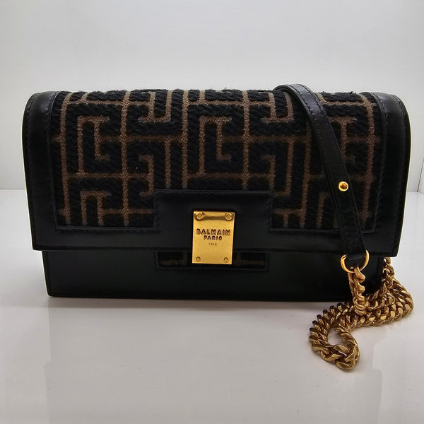 Sac à main Balmain en toile jacquard noir et kaki