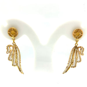 Boucles d'oreilles pendantes ailes d'ange en or jaune 18 K