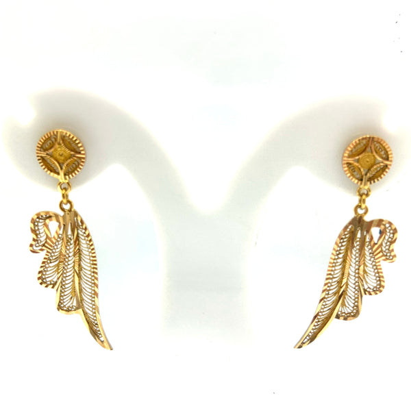 Boucles d'oreilles pendantes ailes d'ange en or jaune 18 K