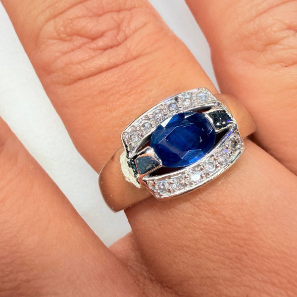 Bague en Or blanc 18 k Diamants et Saphir
