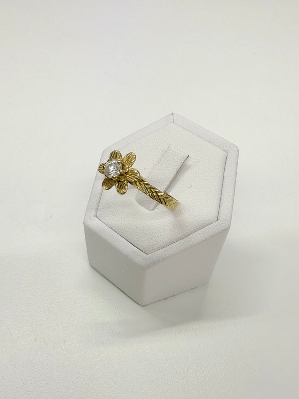 Bague Fleur en Or jaune 18k et zirconium