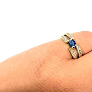 Bague Or Jaune 18k Saphir et Diamants - Taille 51