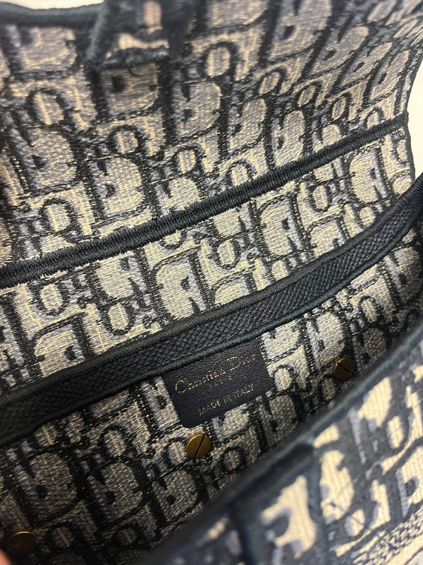 Sac Dior Saddle en toile oblique bleu