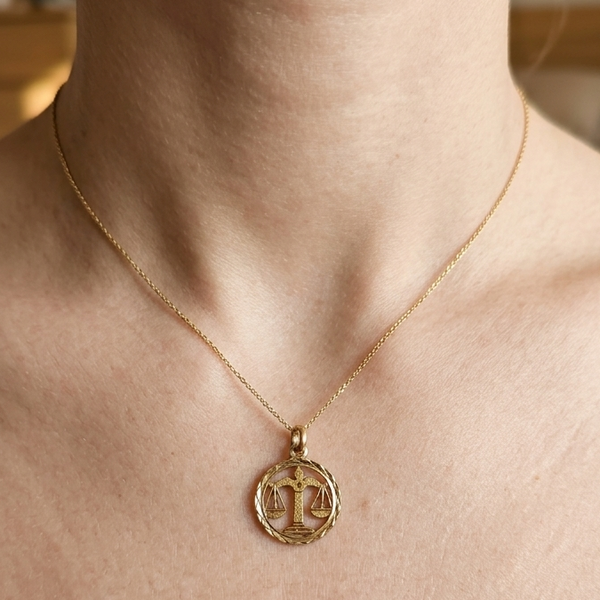 Pendentif Balance Or Jaune 18k Zodiaque Médaille - 0.99gr
