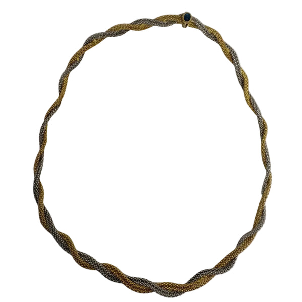 Collier Ras du Cou Tressé  en Or Jaune et Gris 18K - 42.5cm - 17.07g