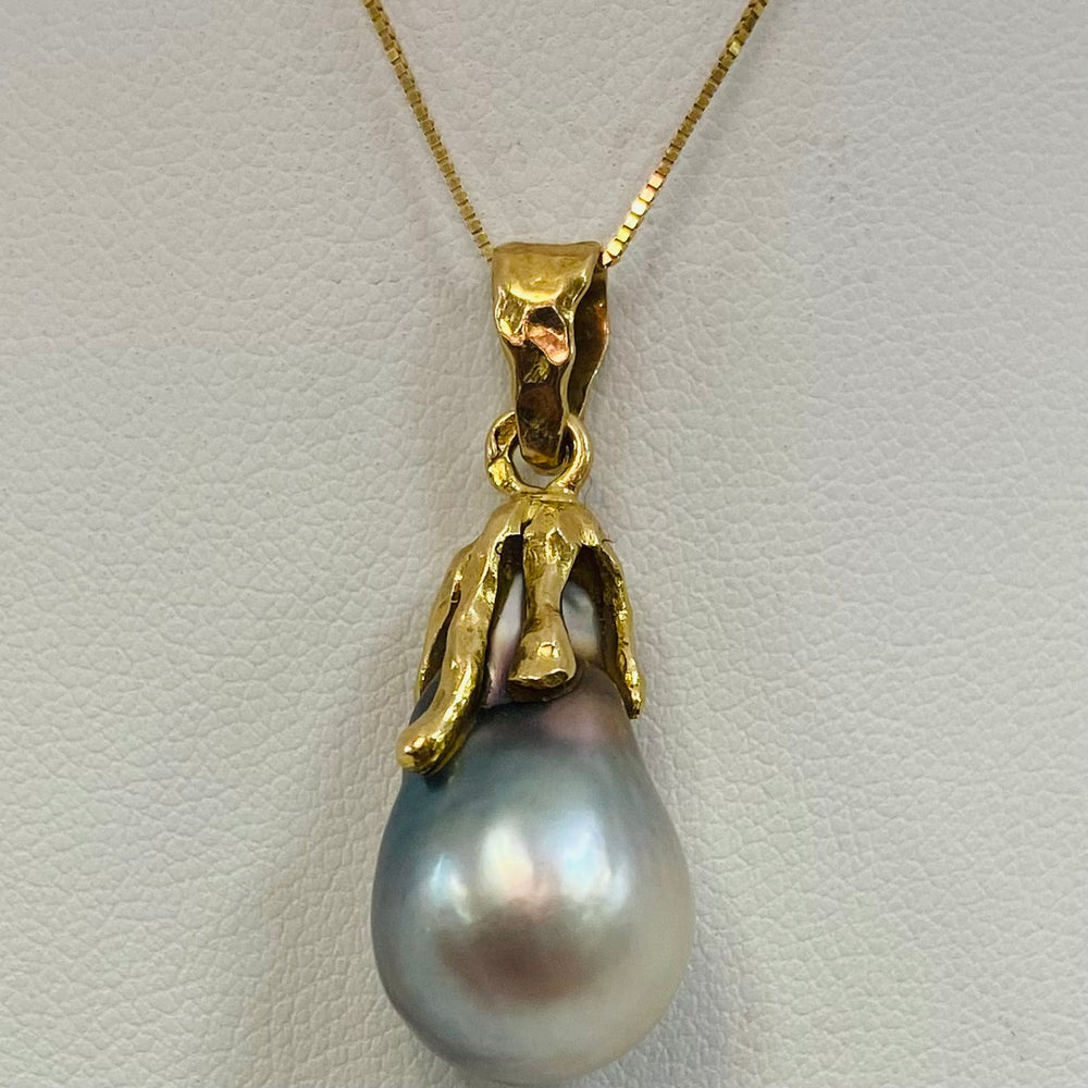 Pendentif Solitaire en Or Jaune 18K avec Perle de Tahiti - 3 Grs